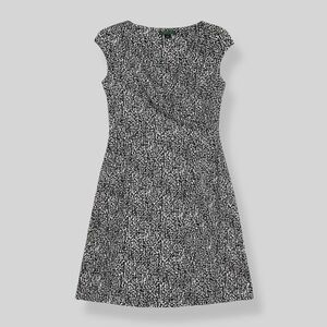 Lauren Ralph Lauren Size 12 Black White Animal Faux Wrap Dress Casual Business
